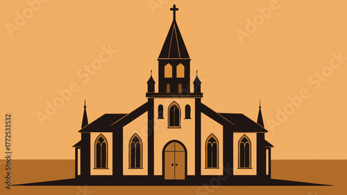Silhouette of a church on a beige background