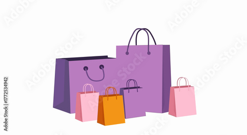 Colorful illustration of various shopping bags on a white background