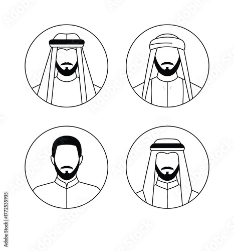 Scalable vector art collection of diverse middle eastern male portraits for global use vector