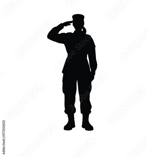 Silhouette vector illustration of a female soldier saluting for eps format vector