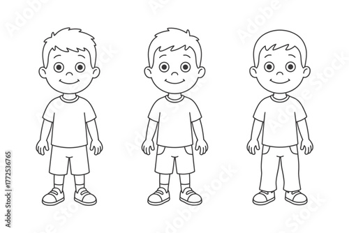 Vector illustration of three cartoon boys in a declarative line drawing style vector