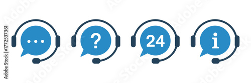 Customer service icon set headset chat question mark 24 hour information vector eps vector
