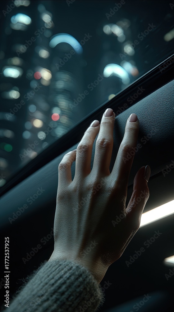 Obraz premium Close Up Hand Reaching To City Lights
