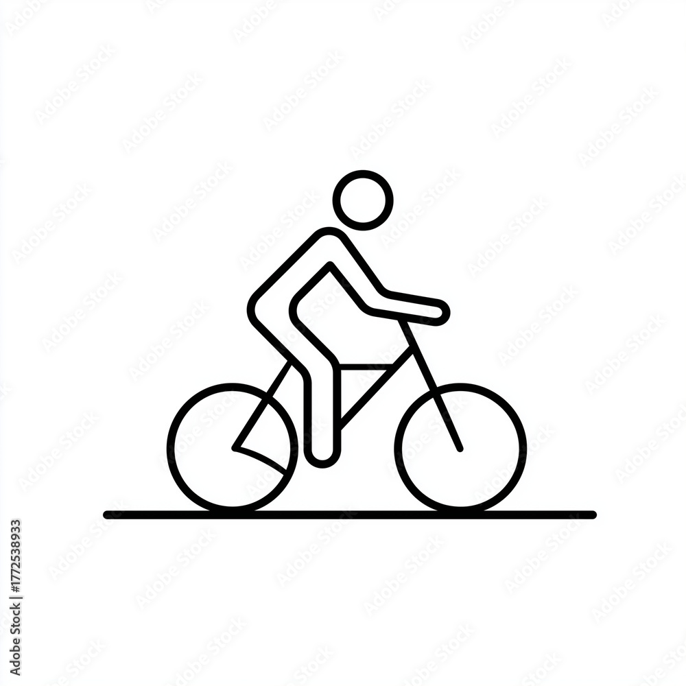 Obraz premium Minimalistisches Strichmännchen-Symbol eines Radfahrers auf weißem Hintergrund im Liniendesign