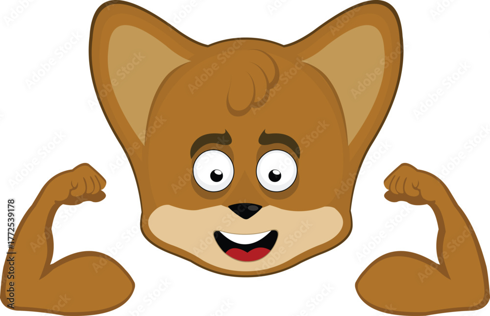 Fototapeta premium vector illustration emoticon character face fox animal, showing the biceps of the arms