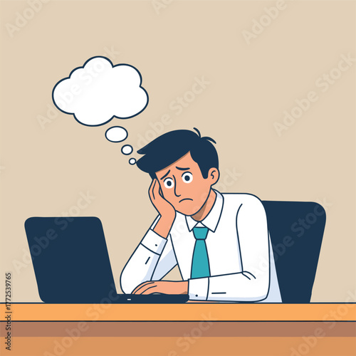 Tired and exhausted girl sitting at the table, sad people illustration depression illustration