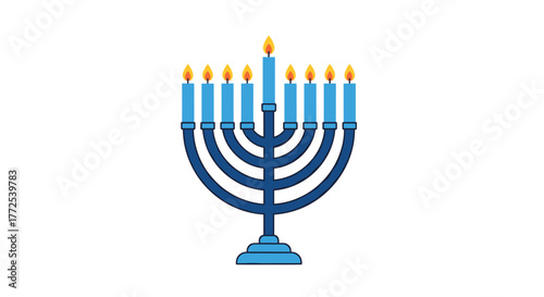 Illuminated menorah with nine lit candles glows brightly for Hanukkah celebrations