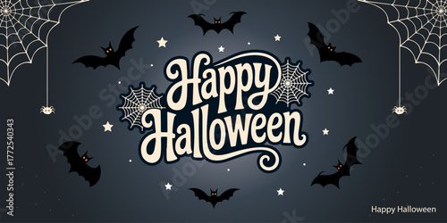 Happy Halloween Hand lettering Vector, halloween bats, Happy halloween text,font, banner, calligraphy,cursive, typography, silhouette art poster and celebration card design