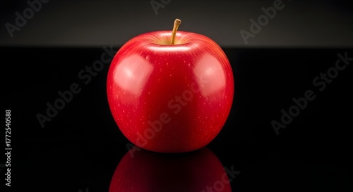 A single fresh red apple is isolated on a dark background, emphasizing the sweet, ripe fruit's healthy and delicious freshness