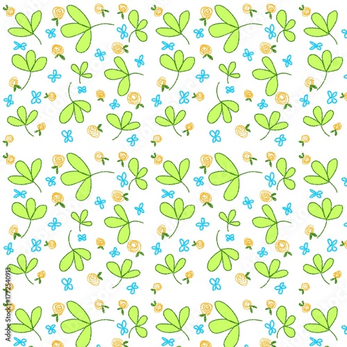 seamless pattern three-lobed colorful leaves pattern on a white background