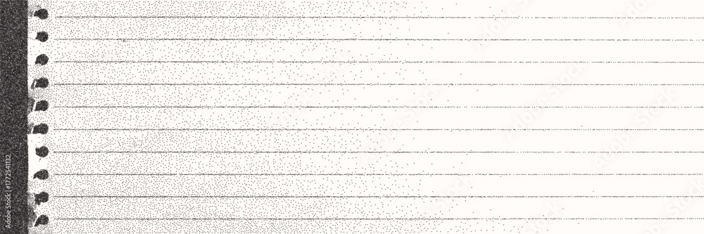 Torn sheet of paper from notebook background. Simple white page with lines for text, black backdrop. Trendy vector halftone collage for posters, banners, cards.