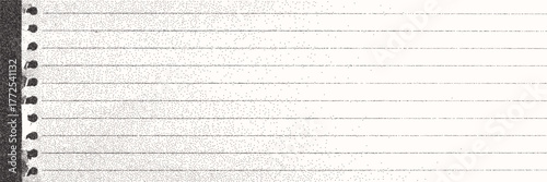 Torn sheet of paper from notebook background. Simple white page with lines for text, black backdrop. Trendy vector halftone collage for posters, banners, cards.