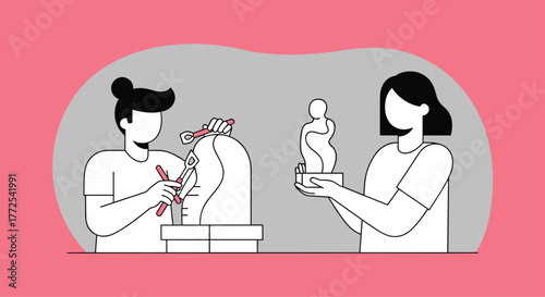 Creative sculptors shaping art and ideas, bringing abstract forms to life with passion and precision in a modern studio setting