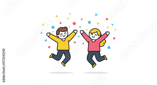 Joyful diverse friends celebrating success with confetti, capturing pure happiness and achievement in a vibrant, dynamic moment