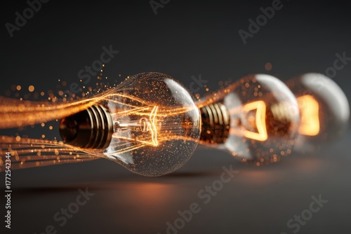 A close-up shot of a light bulb with a glowing light inside, surrounded by abstract flowing arrows. The concept of creativity, innovation, and inspiration.