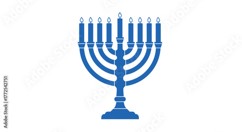 Vibrant blue menorah with nine burning candles radiates warmth and tradition for your holiday celebrations