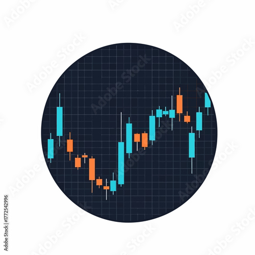 Financial stock market chart with candlestick graph on a dark blue background