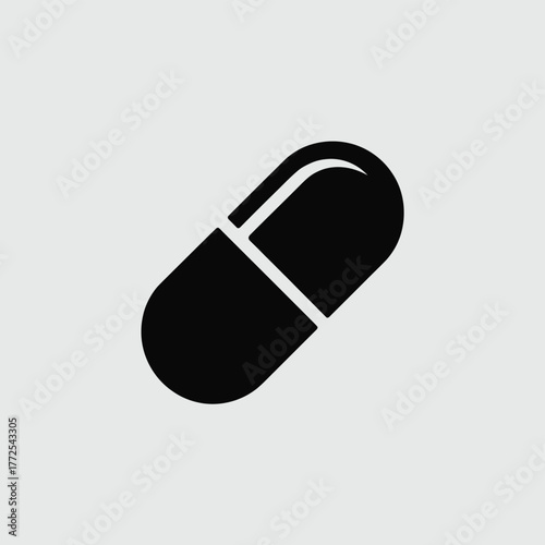 Minimalist flat vector icon of a pill capsule isolated on a light grey background vector