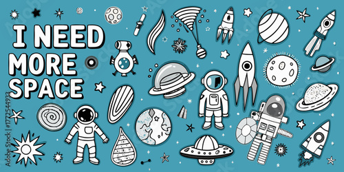 I need more space fun doodle collection with astronauts planets rockets and ufos