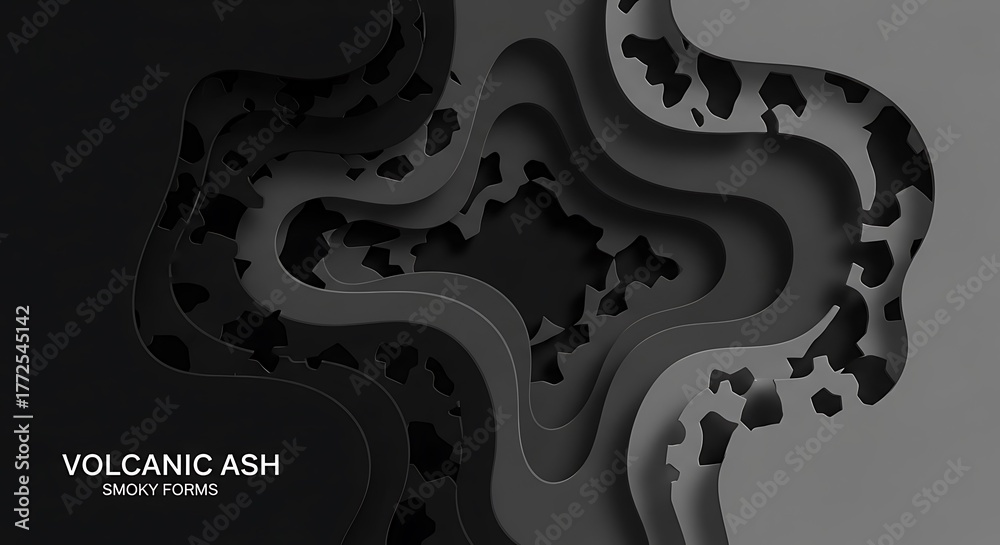 Obraz premium Abstract Dark Volcanic Ash Paper Cut Layers Background.