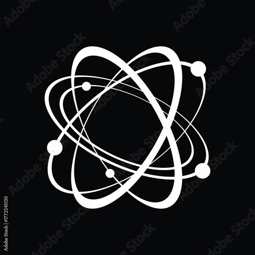Modern Atomic Structure Logo, multiple elliptical orbits and electron, Galaxy logo abstract design
