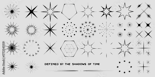 Collection of abstract starbursts and geometric shapes with a subtle vintage feel on a light gray background