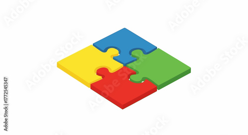 Four colorful puzzle pieces arranged in a square formation on a white background.