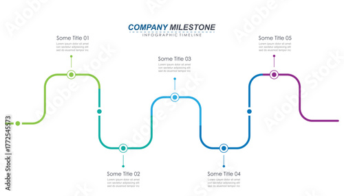 Infographic roadmap design template. Business Timeline of 5 Important Business Events annual business presentation. Vector illustration