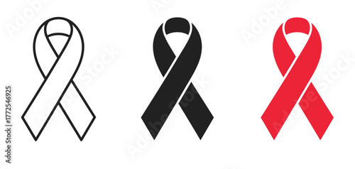 Vector illustration of three awareness ribbons outline black and red for eps vector
