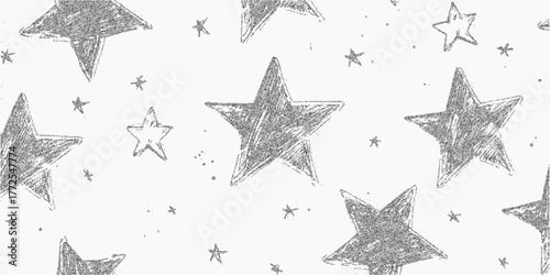 Crayon stars, glitter background. Rough abstract mark filled with vintage grain, threshold shading and scattered grit. Subtle speckle texture and worn brush pattern.