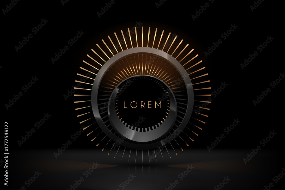 Fototapeta premium Black and gold circle shapes template on black background