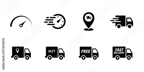 Black fast delivery set vector illustration