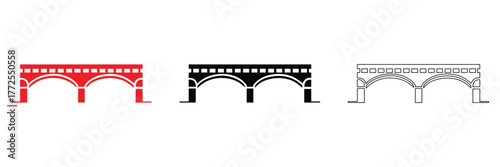 arch bridge construction icon set, bridge frame, Bridge vector icon set silhouette and line art