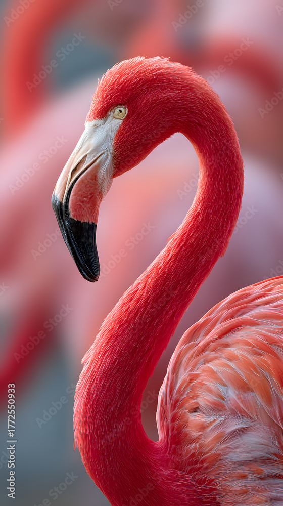 Obraz premium Ultra realistic portrait of a flamingo in soft light with detailed feathers