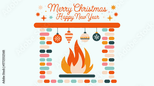 Cozy christmas fireplace with festive decorations and glowing fire celebrating the holiday season with warmth and joy