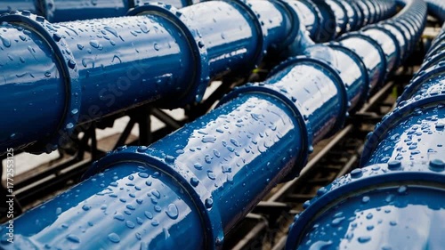 Pipes carrying water in an industrial area under cloudy weather