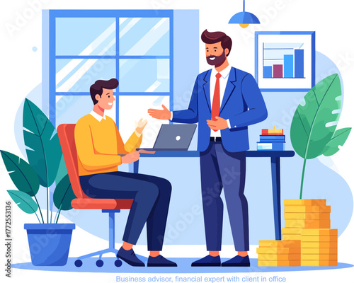 Financial Consulting Expert Advising Client on Investment and Business Strategy in Modern Office