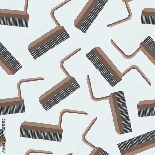 Brown brush for clothes and shoes seamless pattern design. Natural bristles, endless background, repeating print, ecological zero-waste supplies. Flat vector illustration for wrapping, fabric, package