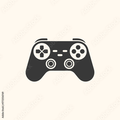 A black video game controller icon on a light cream background, representing gaming and entertainment