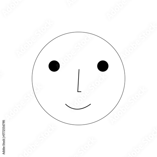 Happy face black and white emoji isolated on transparent background