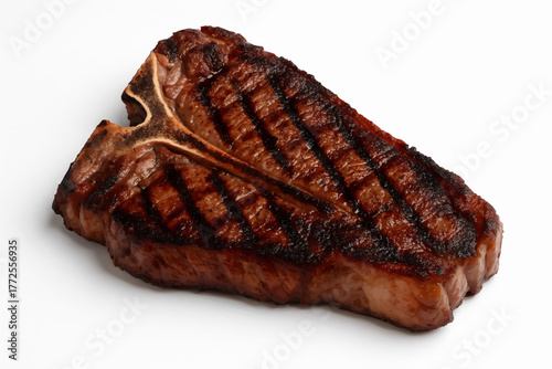 Juicy grilled T-bone steak with perfect char marks, isolated on a white background. Generative ai vector colorful isolated illustration on white background.