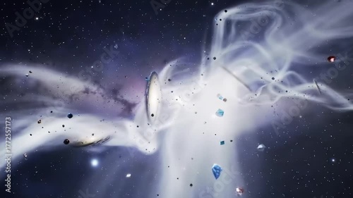 Cosmic Nebula With Distant Galaxies And Celestial Debris In Deep Space With Stars