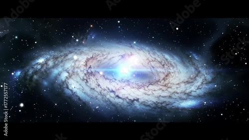 Vast Spiral Galaxy with Bright Central Core and Starry Nebula Background in Deep Space