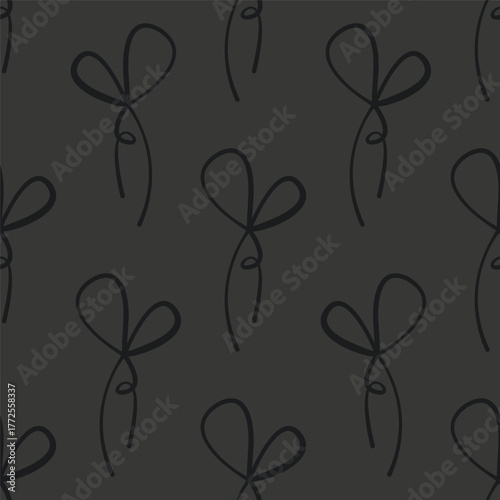 Seamless pattern with cartoon doodle bow knots, gift ribbons. Trendy hair braiding accessory. Hand drawn vector illustration. Minimalist tattoo sketch, coquette core.