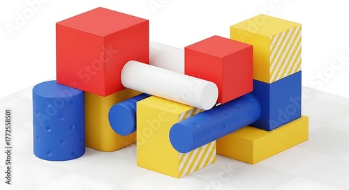 Abstract Geometric Sculpture Made of Colorful Building Blocks.