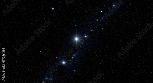 The night sky with bright stars forming clusters of constellations in the vast sky.