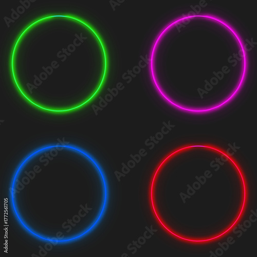 Different glowing neon circles isolated. Vector  illustration. 