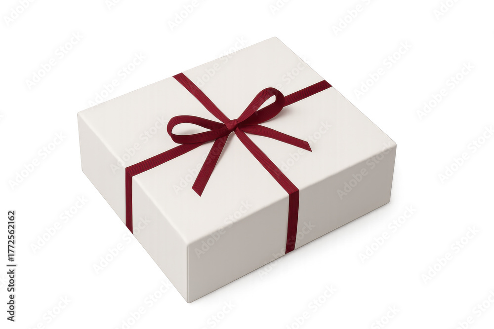 Fototapeta premium White gift box with a red ribbon and bow, representing celebration, surprise, and giving, isolated on transparent background