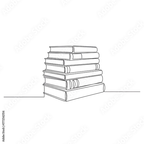 Stack of books in simple line art style on white background  