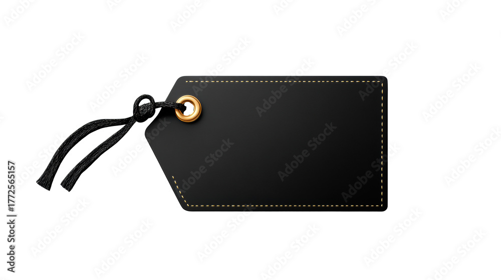 Fototapeta premium Black tag with gold eyelet on transparent background